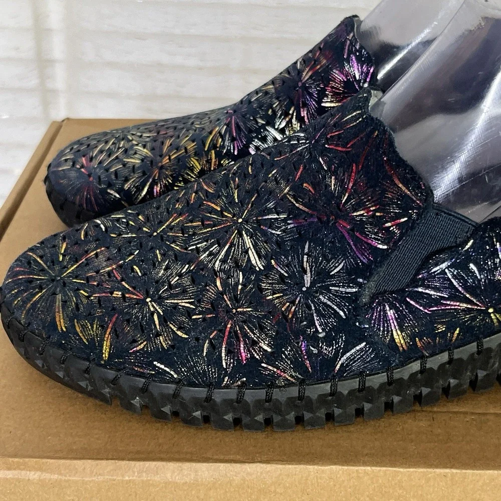 Spring Step Women Size 40 Saszier‎ Comfort Shoes Leather Black Fireworks Slip On